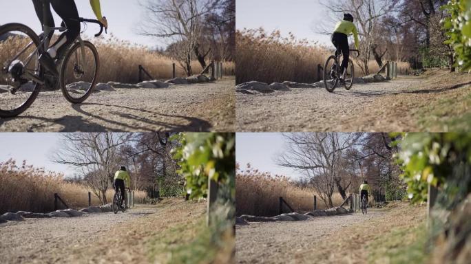 大自然中的砾石自行车骑行，公路自行车