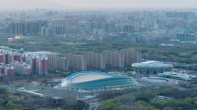 北京冰丝带国家速滑馆日转夜延时摄影5