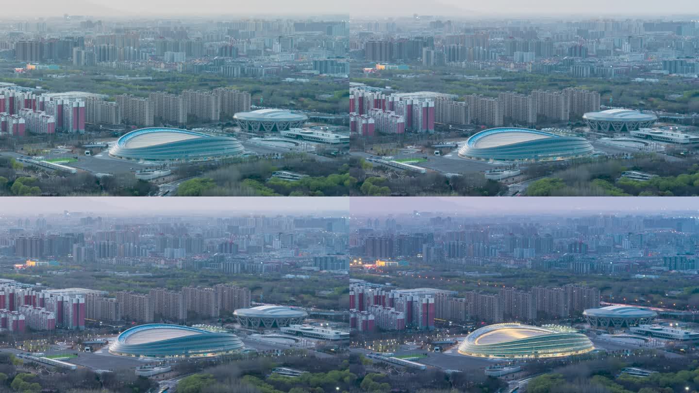 北京冰丝带国家速滑馆日转夜延时摄影5