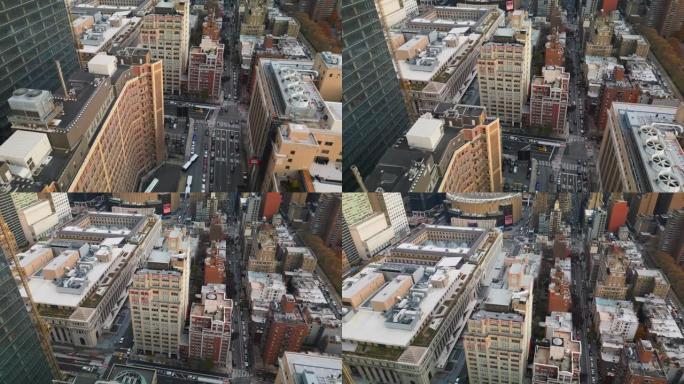 大都市多层建筑和街道的高角度视图。露出著名的麦迪逊广场花园。美国纽约市