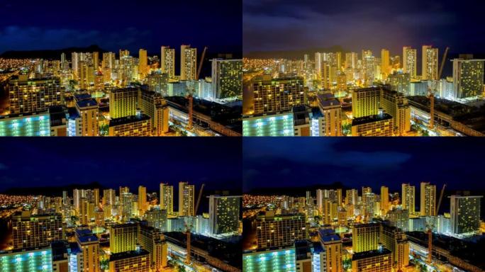 夏威夷檀香山夜景航拍城市