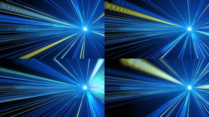 4k抽象超空间循环动画背景。光速、霓虹灯发光光线和恒星运动