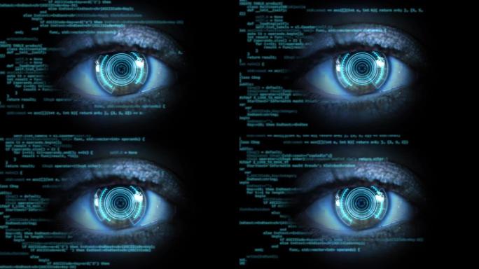 4k未来派数字眼扫描仪软件编程源代码循环动画。