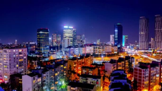土耳其伊斯坦布尔伊斯坦布尔夜景航拍繁荣城