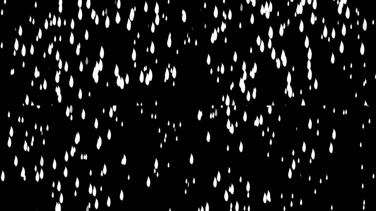黑屏背景上的动画白雪或水滴雨运动图形