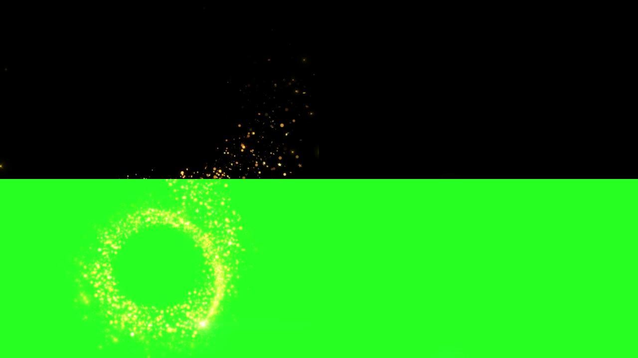 4k循环动画的金色闪闪发光的光圈闪烁的粒子眩光耀斑效果。