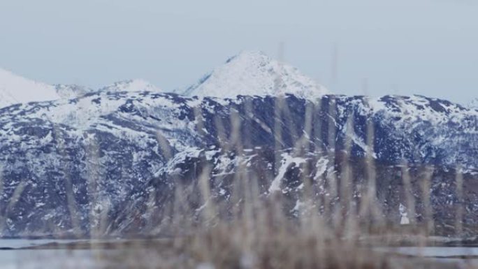 挪威特罗姆瑟的野生原始自然，远处湖泊和山脉的全景