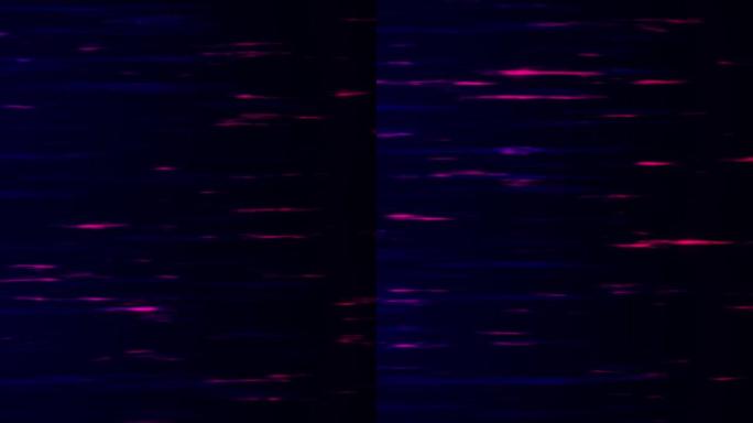 抽象动画背景。数字光的速度，数字技术中运动的霓虹灯发光光线。深色背景上有蓝色，紫色和粉红色的发光条纹