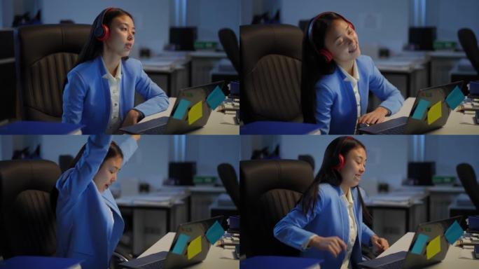 Portrait of happy Asian young woman in headphones 