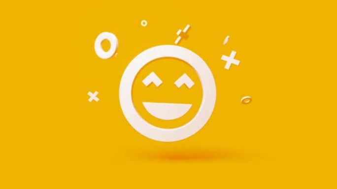 简单的黄色背景4k无缝动画循环上的微笑3d图标
