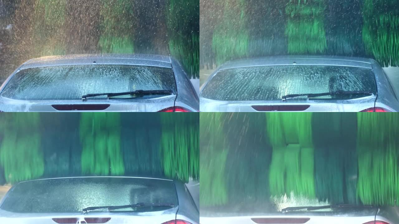 自动户外洗车系统洗涤银轿车