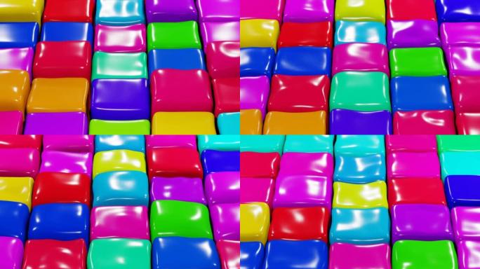 果冻立方体扭曲和挥舞。多色软立方体随机移动图案。抽象框3d渲染。抽象背景与柔和的彩色盒子跳跃。脉动彩