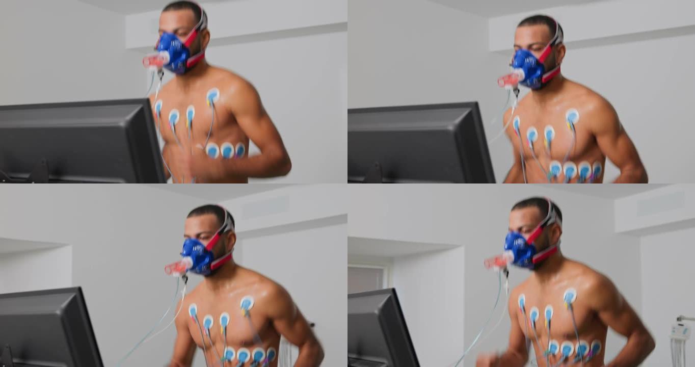 在跑步机上进行心肺压力测试时，DS男运动员