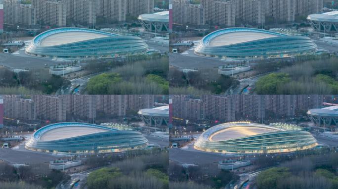 北京冰丝带国家速滑馆日转夜延时摄影3