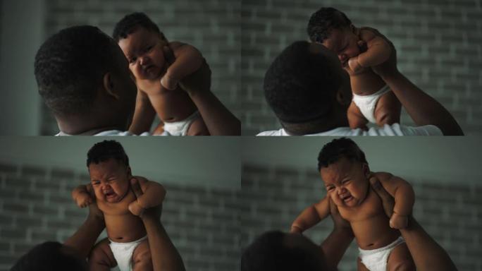 单身父亲醒来后试图安慰哭泣的儿子。