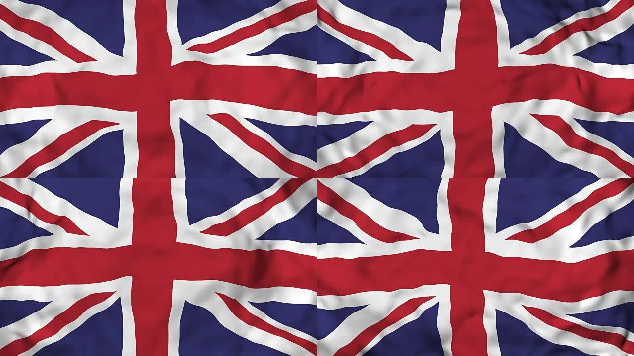 4k逼真的3D详细慢动作英国国旗，悬挂英国国旗动画背景，