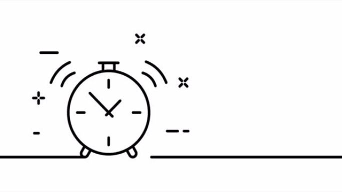 闹钟。醒来，早上，时间表，睡觉，桌子。时间管理理念。一个线条画动画。运动设计。动画技术标志。视频4K
