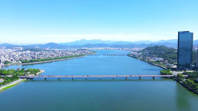 4K航拍潮州城市大景 韩江河流