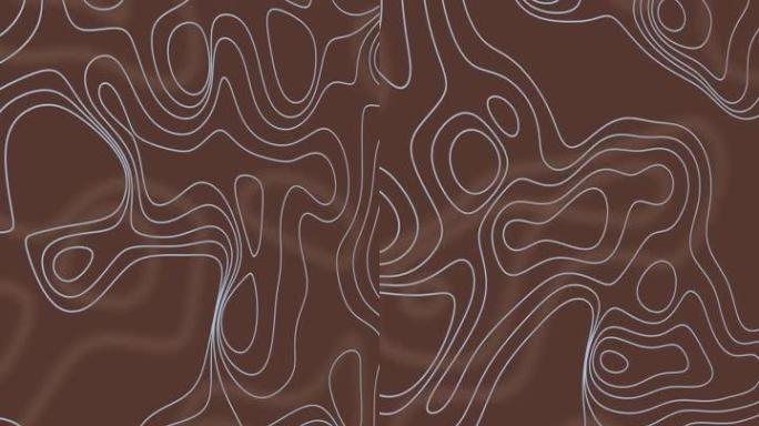 抽象动画轮廓地形等值线图。黑色背景上的移动波浪。4k循环动画。大理石漩涡。液体大理石纹理。流动艺术。