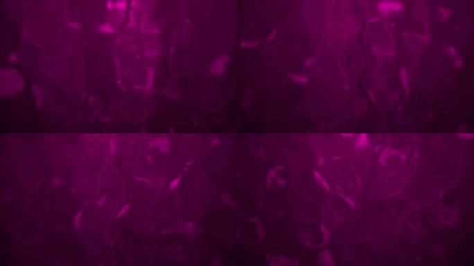 4k背景抽象模糊粉红色，背景中发生液化。熔化彩色玻璃效果股票视频。缓慢溶解并流下液体抵抗光束