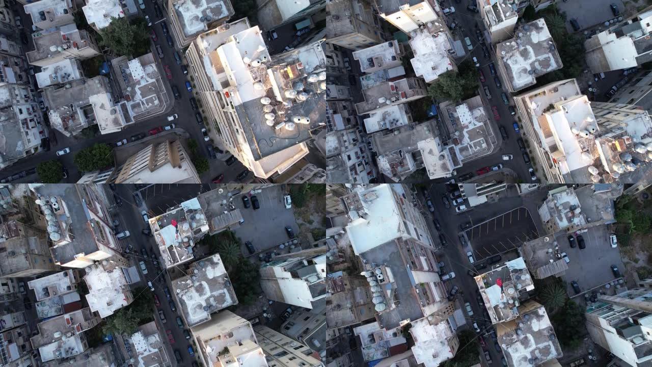空中无人机俯视贝鲁特繁忙的街道和高楼