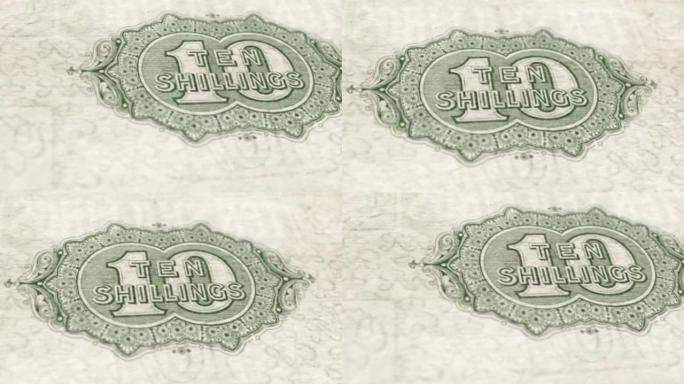 英国英镑纸币-10先令-10英镑纸币的细节，带皇冠全息图-英语10先令钞票-新聚合物10先令的内部特