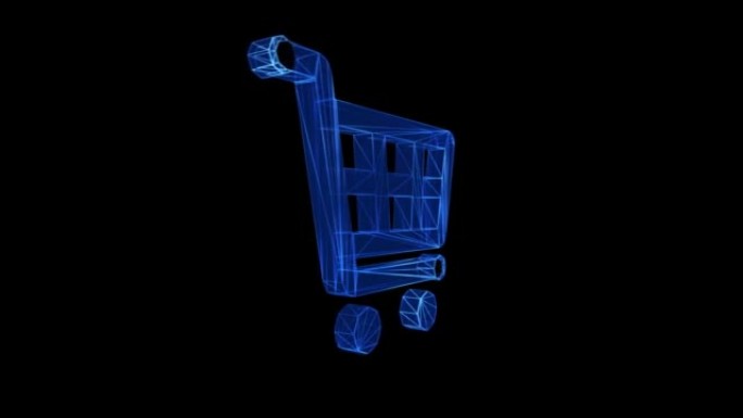 购物车图标蓝色低聚旋转黑色背景