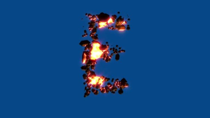 热岩浆岩-火山字体-色键屏幕上的字母E，孤立-循环视频