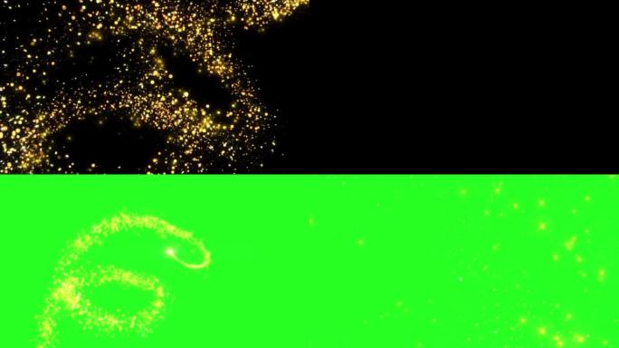 4K 3D金光闪闪的魔术灯。闪烁在黑色背景绿色屏幕。