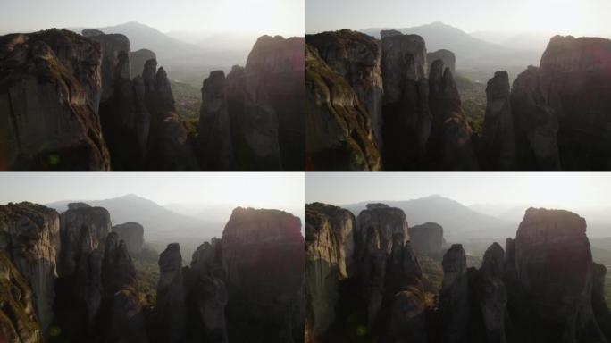 迈泰奥拉修道院和山区的空中风景