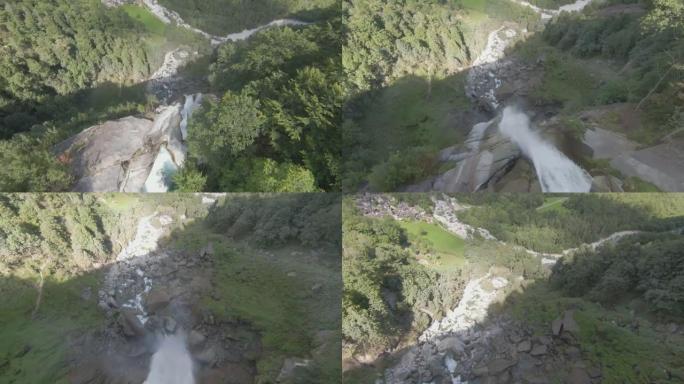 空中无人机从上方拍摄瀑布