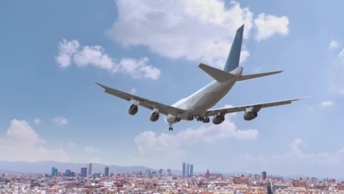 西班牙马德里飞行和降落的客机。飞机概念