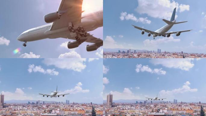 西班牙马德里飞行和降落的客机。飞机概念