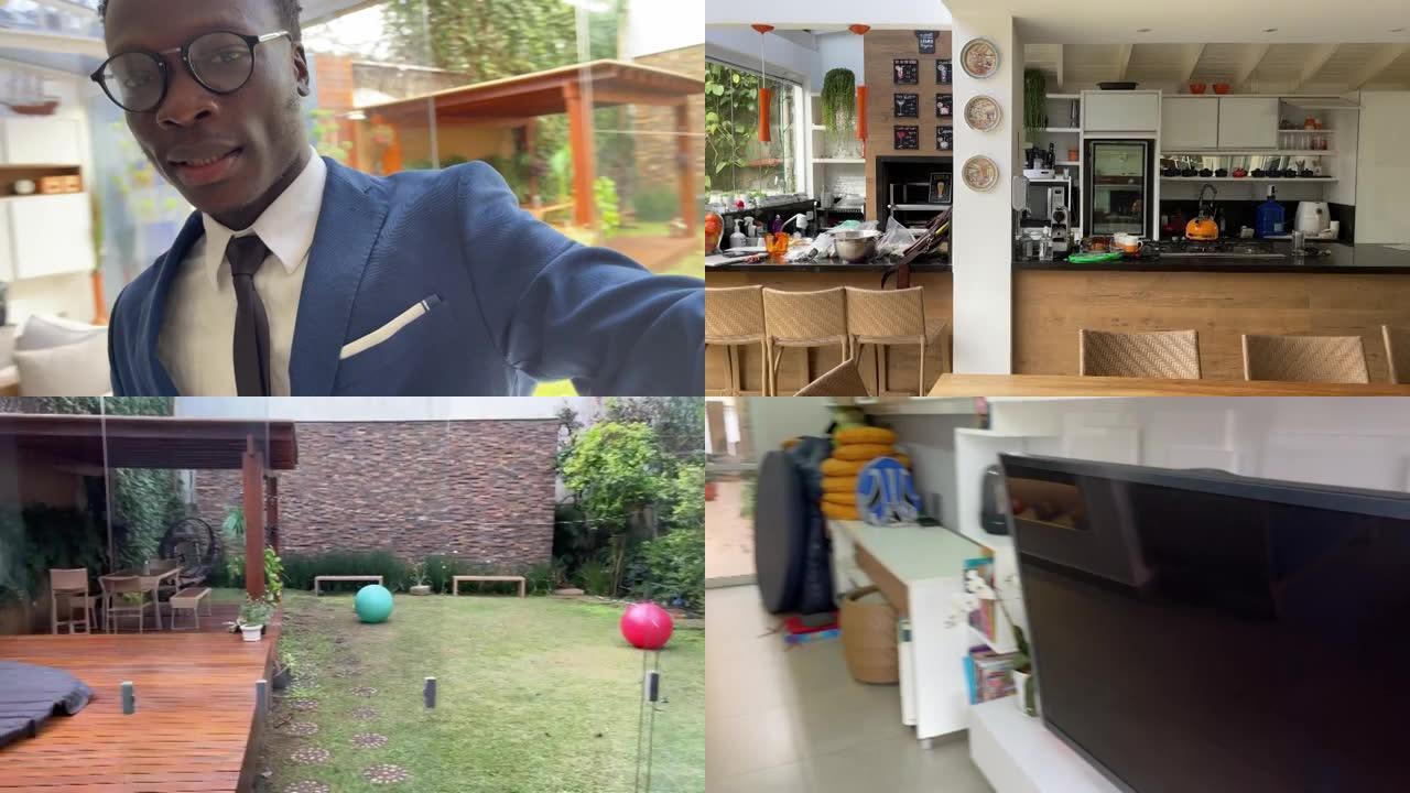 房地产经纪人进行视频聊天，显示正在出售的新房子