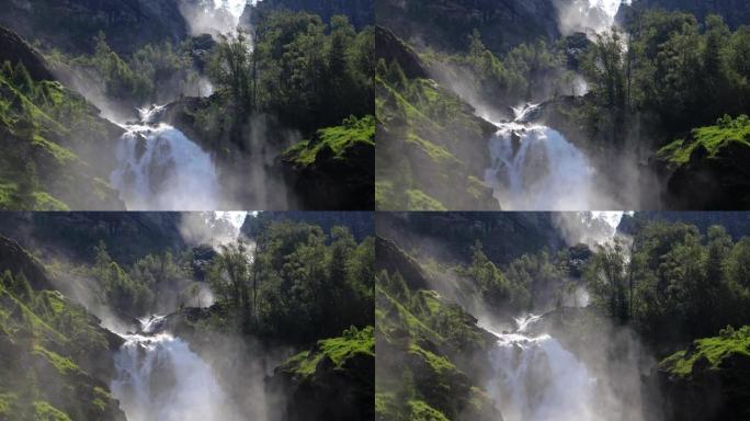 挪威奥达瀑布。Latefoss是一个强大的双瀑布。