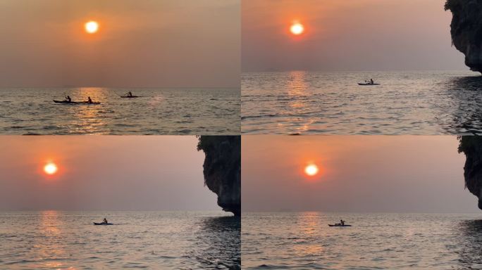 夕阳下的皮划艇