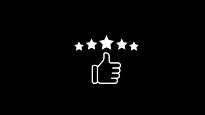 4K客户评论图标，质量评级，反馈，五星线符号动画背景。