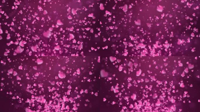 美丽明亮的圆圈心脏波克和光线粉色循环背景的向上运动