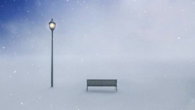 黄昏带灯柱的长凳，带雪4k环
