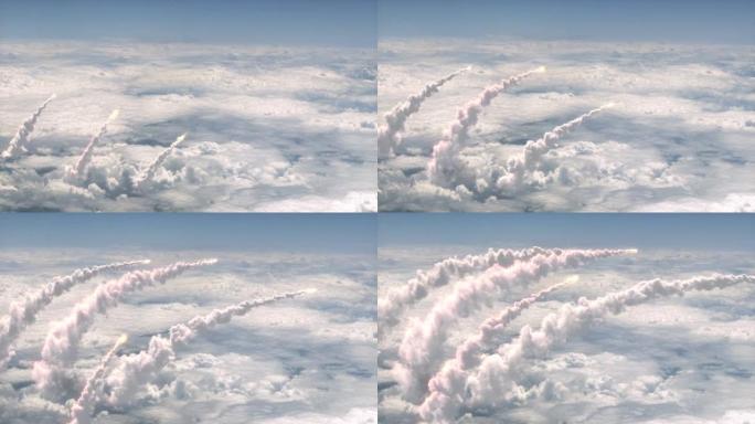 弹道导弹飞越云层。