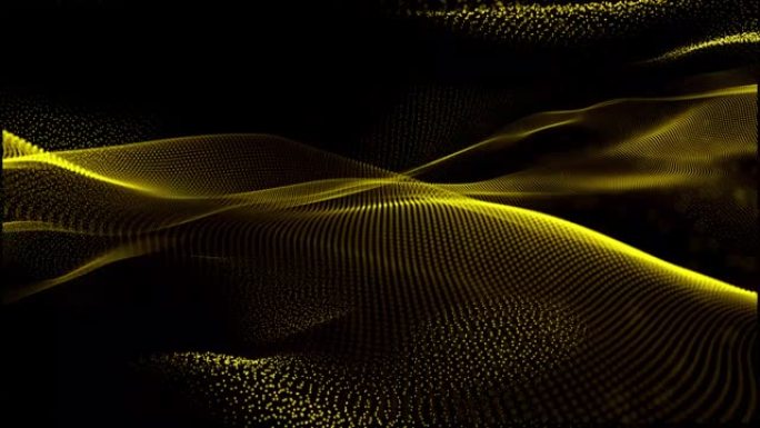 黄色波。未来主义的点波。数字通信、科学研究、3D插图音乐浪潮