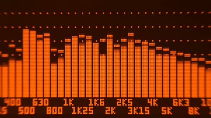 专业音乐会均衡器显示屏上有黄色频谱分析仪