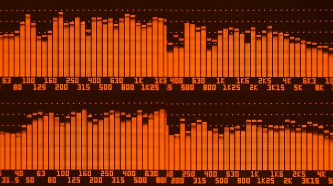 专业音乐会均衡器显示屏上有黄色频谱分析仪