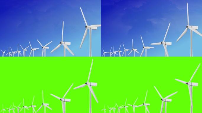 农场中的风力涡轮机，在环保发电厂中产生可再生电能，