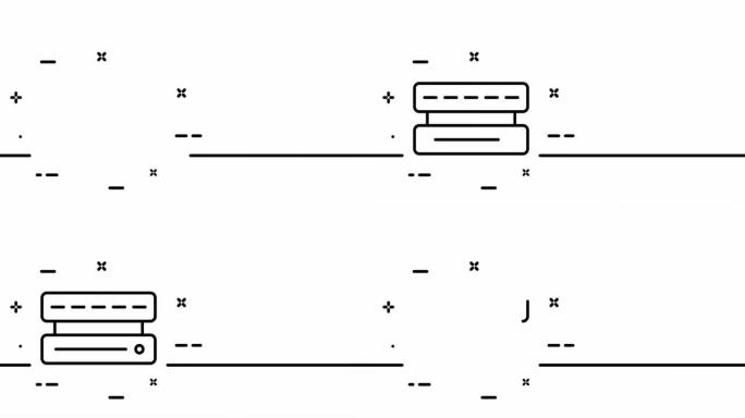 云存储。硬盘，数据存储，硬盘，固态硬盘，防病毒，黑客，存储库。防御概念。一个线条画动画。运动设计。动