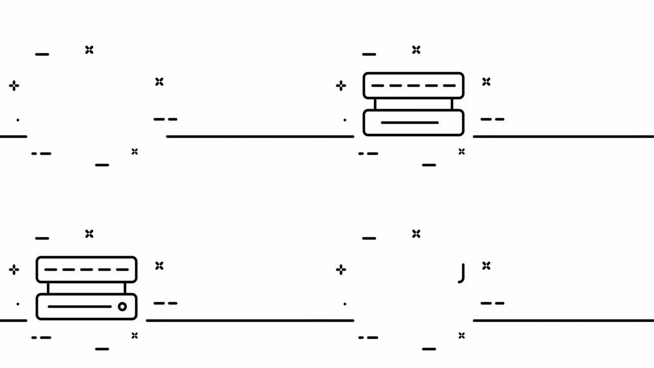 云存储。硬盘，数据存储，硬盘，固态硬盘，防病毒，黑客，存储库。防御概念。一个线条画动画。运动设计。动