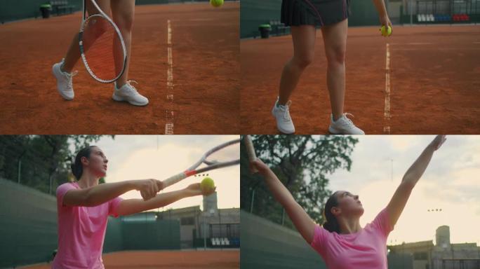 打网球的女人满足了供应。专业训练网球。年轻漂亮的女孩打网球。网球供应