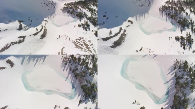 蒙大拿州冰冻的风景湖的鸟瞰图