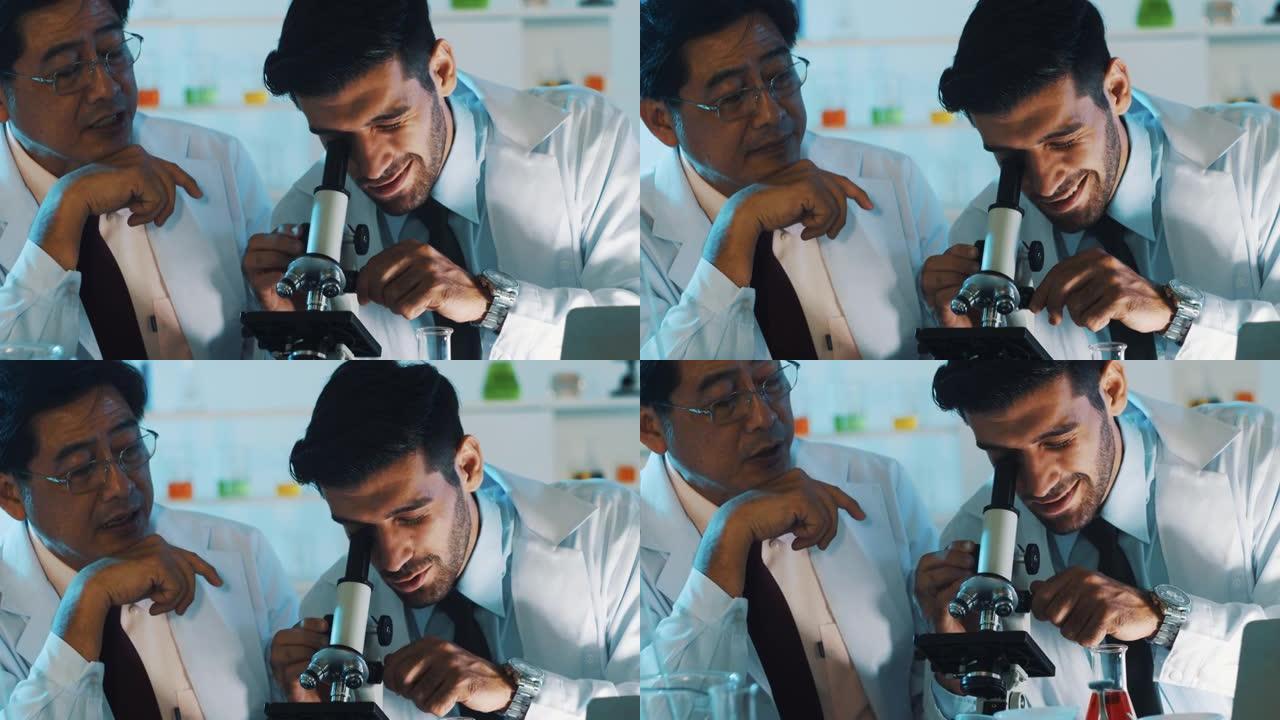 两位科学家在他们的实验室进行科学研究。