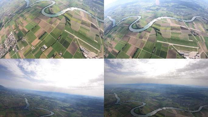 滑翔伞在瑞士乡村景观之上的POV
